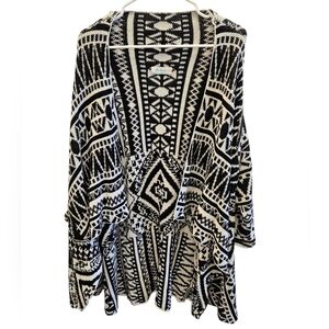 Altar'd State Aztec Boho Open Sweater Cardigan Black White